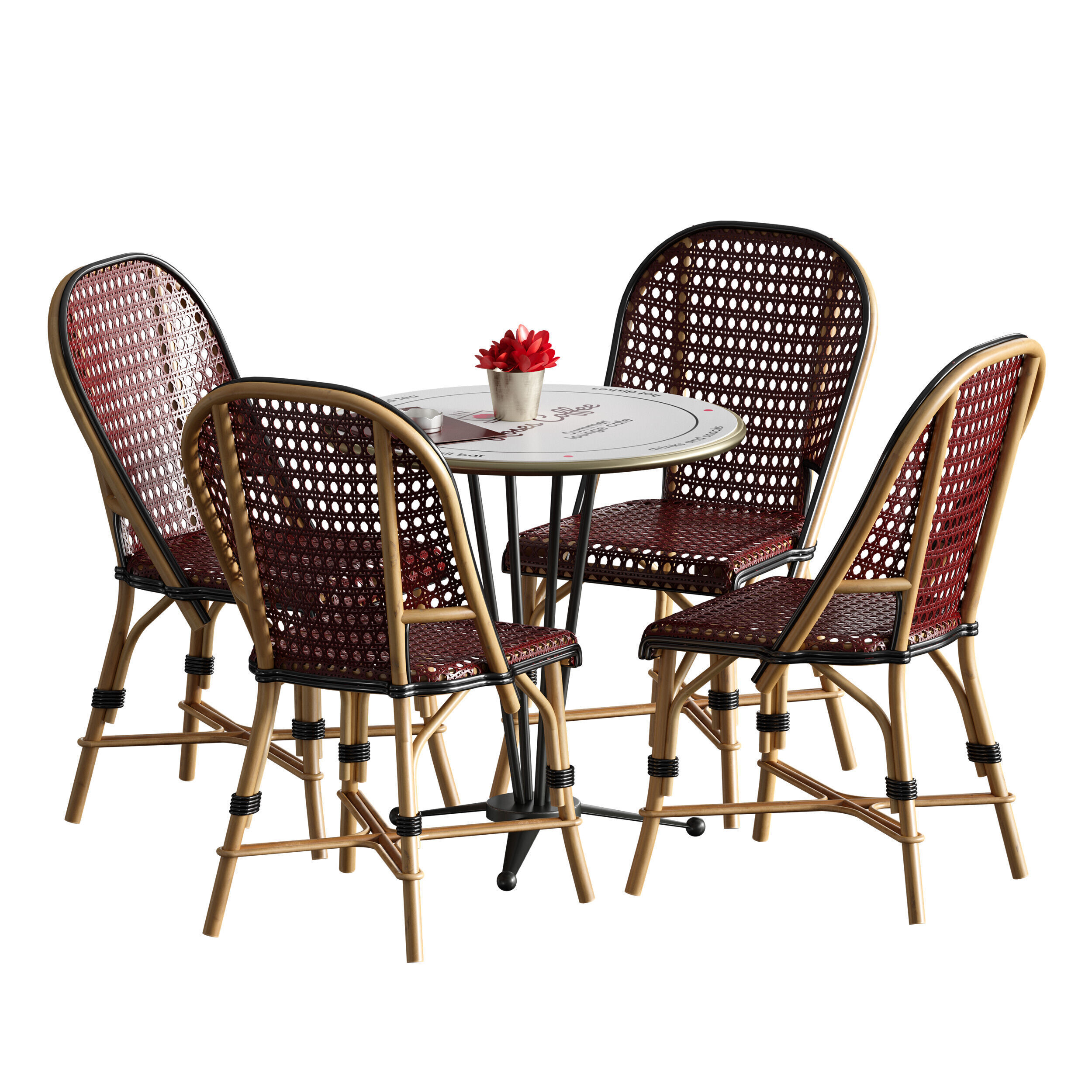 Outdoor furniture for a summer cafe cafe table and wicker chairs 3D model_3