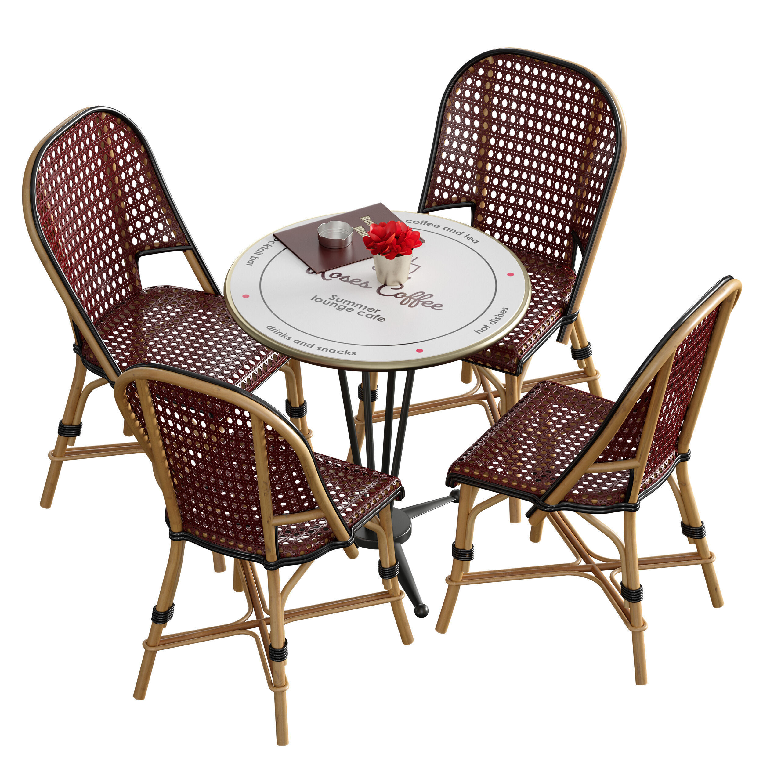 Outdoor furniture for a summer cafe cafe table and wicker chairs 3D model_6