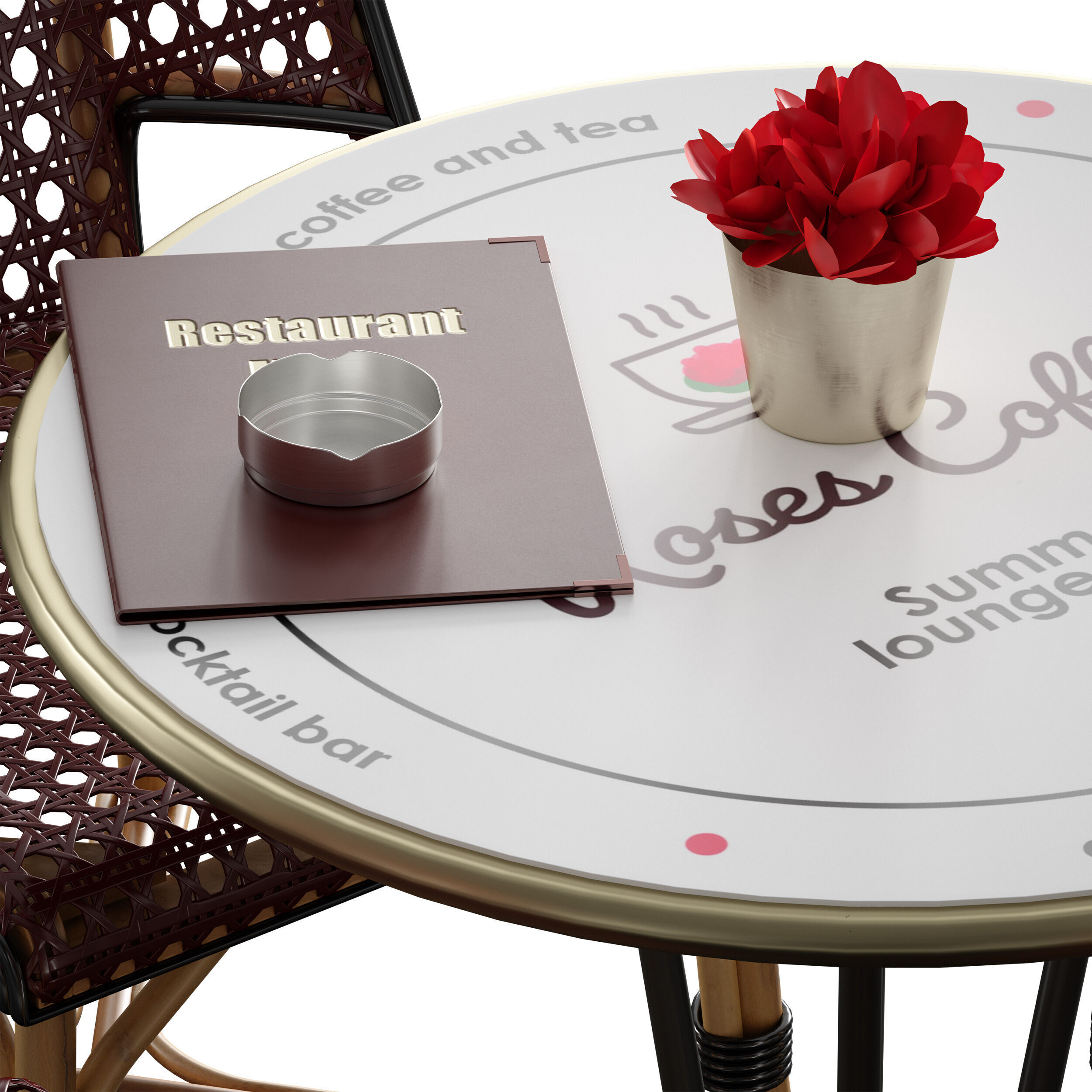 Outdoor furniture for a summer cafe cafe table and wicker chairs 3D model_10