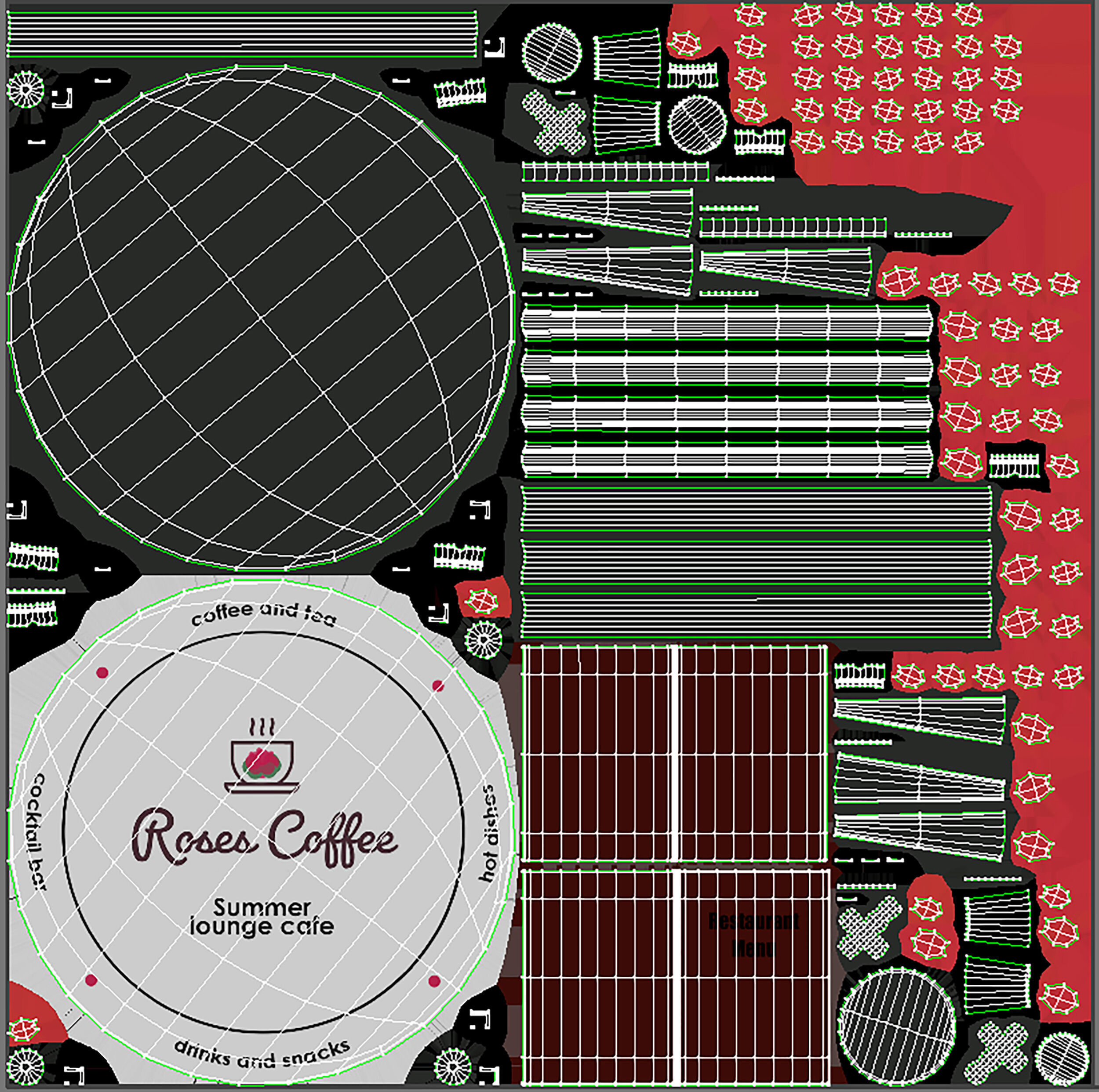 Outdoor furniture for a summer cafe cafe table and wicker chairs 3D model_16