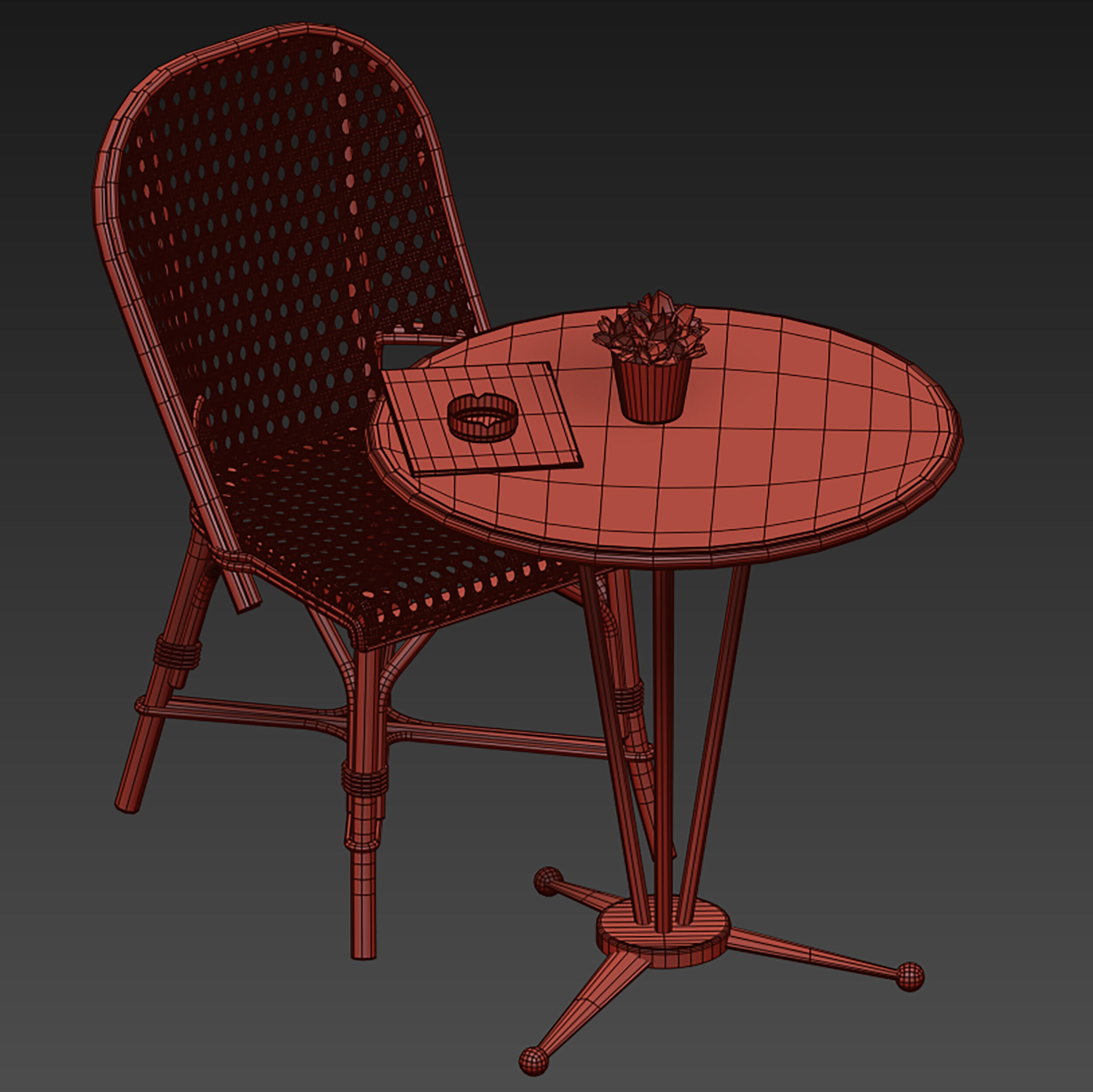 Outdoor furniture for a summer cafe cafe table and wicker chairs 3D model_15