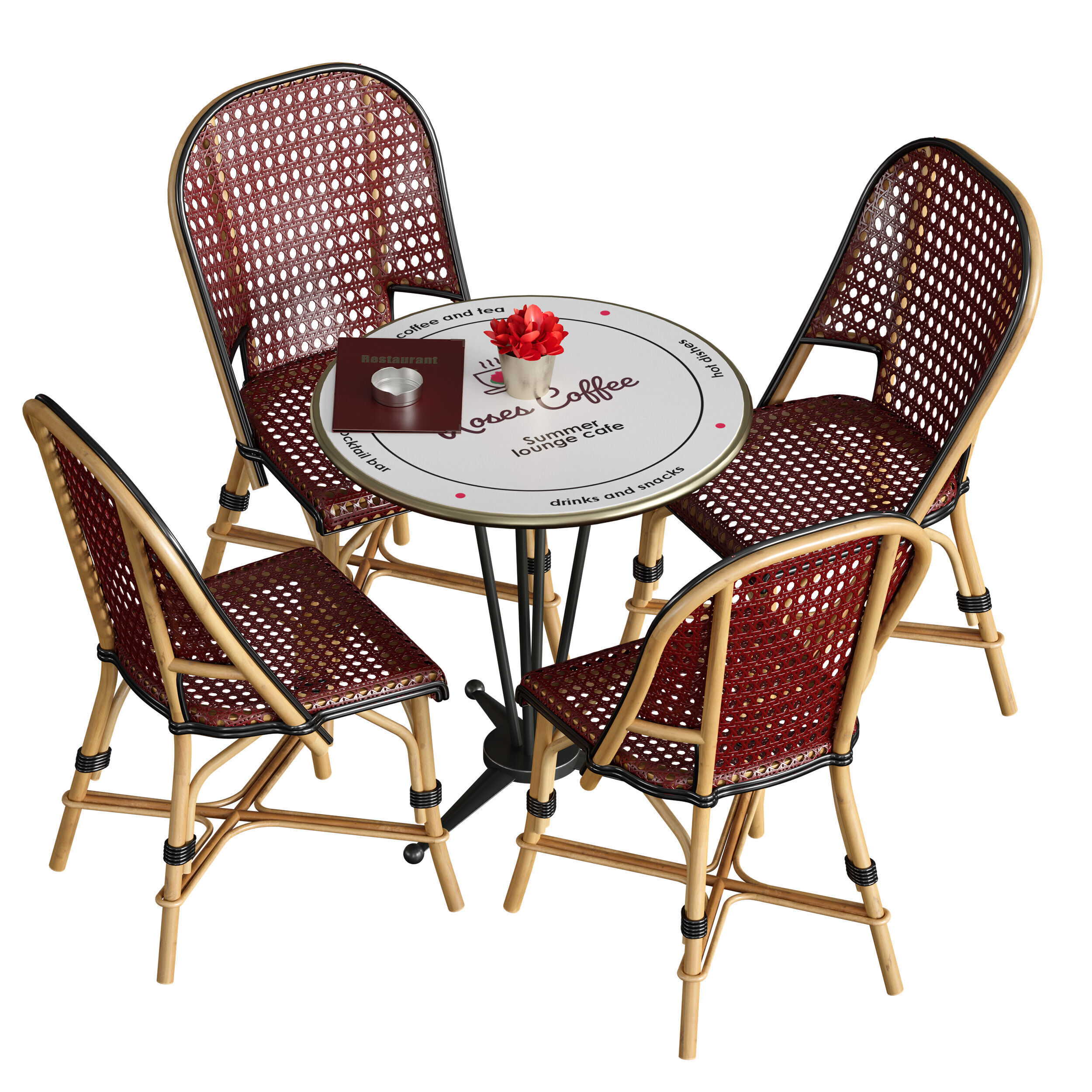 Outdoor furniture for a summer cafe cafe table and wicker chairs 3D model_7
