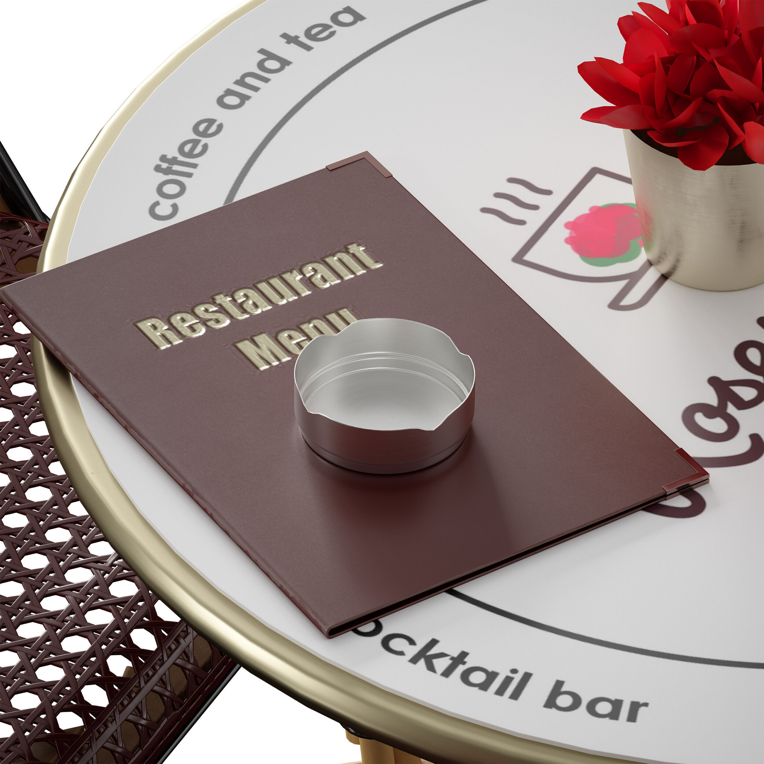 Outdoor furniture for a summer cafe cafe table and wicker chairs 3D model_11