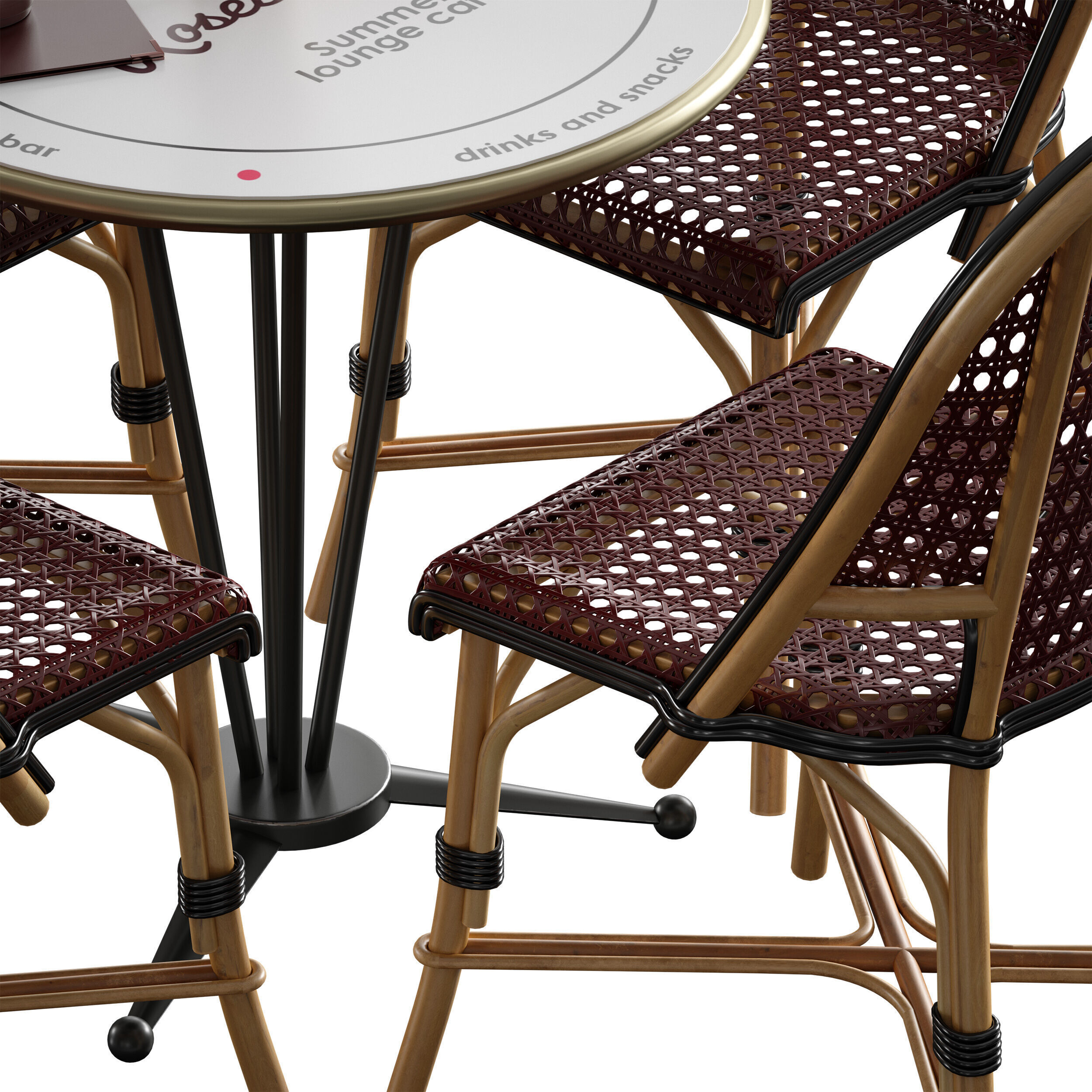 Outdoor furniture for a summer cafe cafe table and wicker chairs 3D model_9