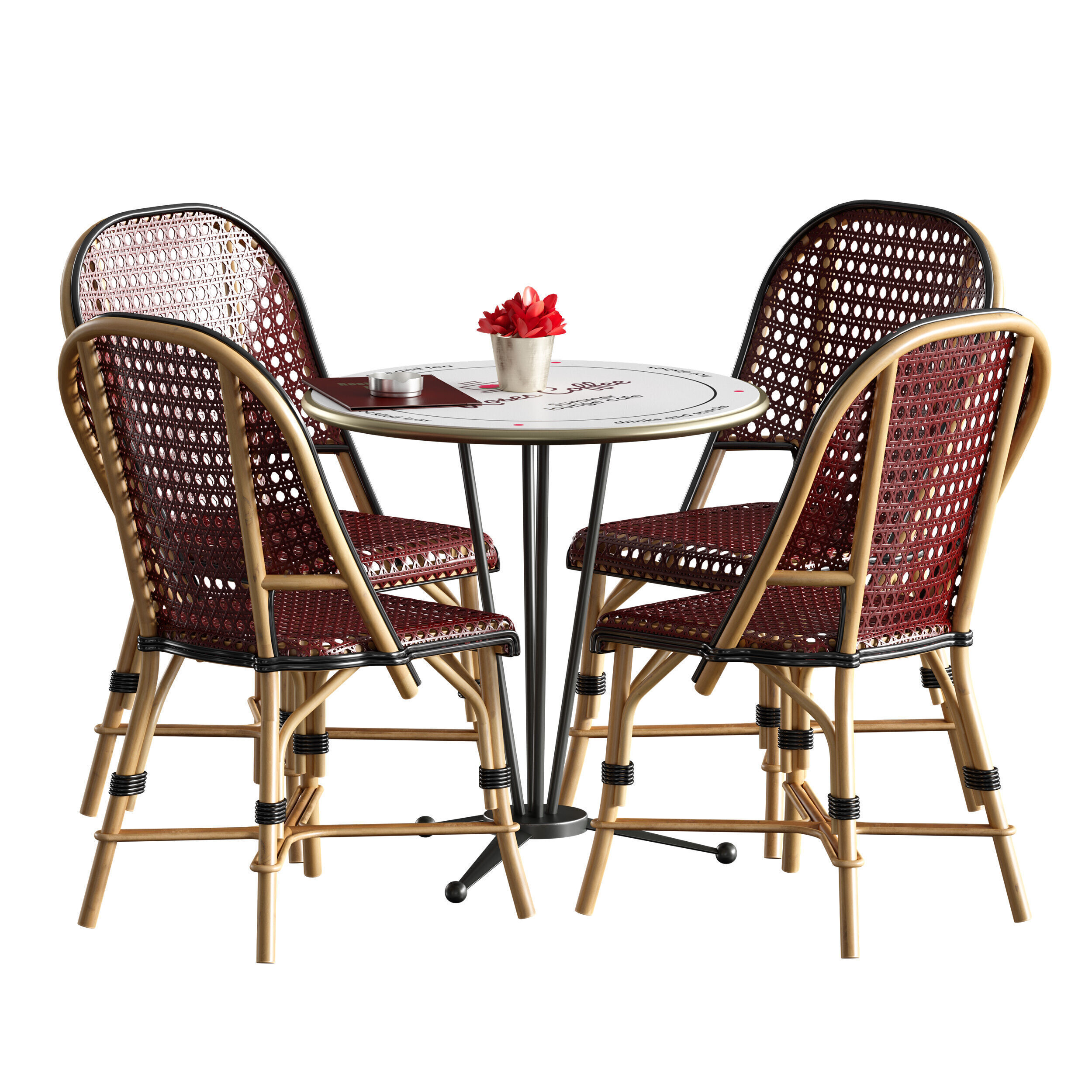 Outdoor furniture for a summer cafe cafe table and wicker chairs 3D model_1