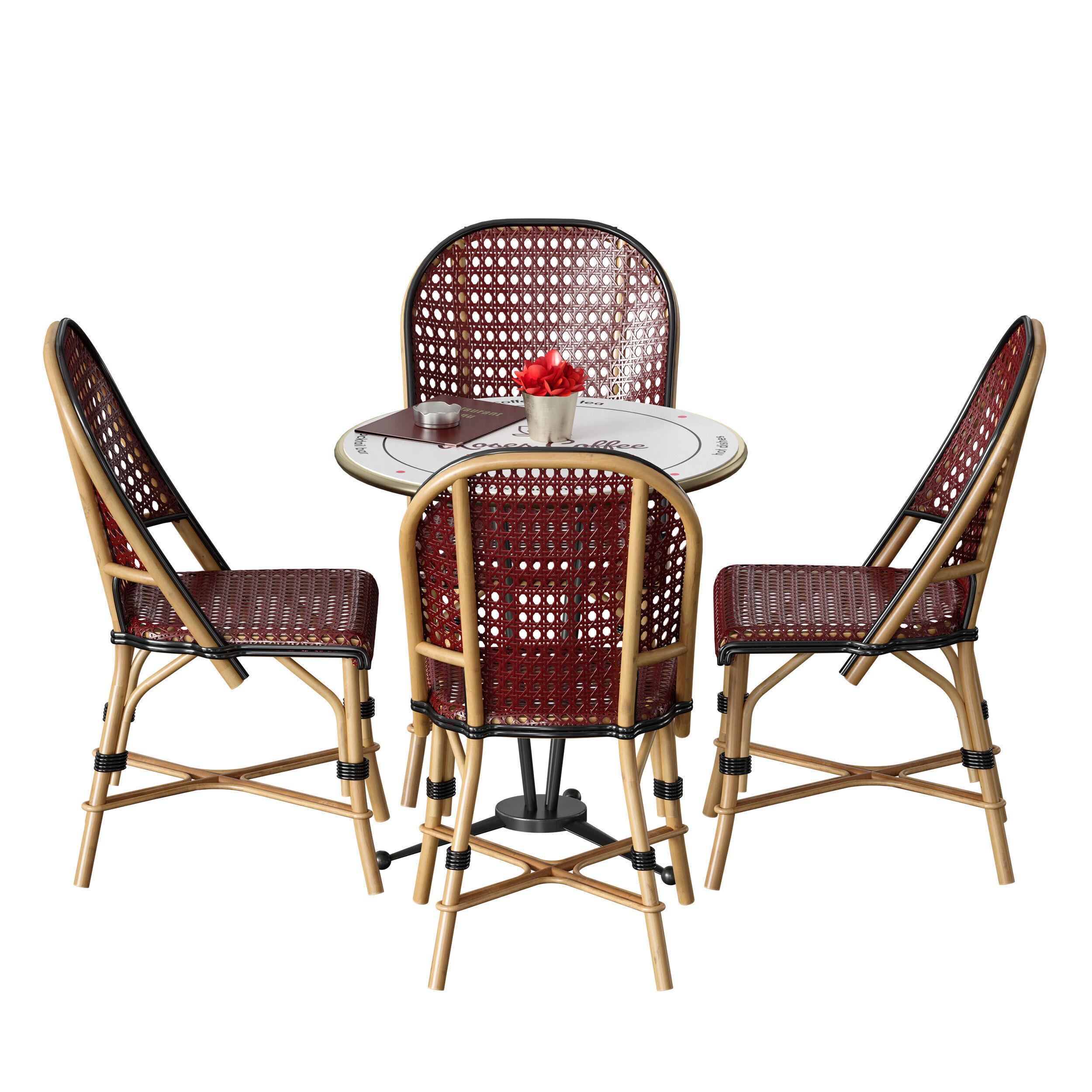 Outdoor furniture for a summer cafe cafe table and wicker chairs 3D model_4
