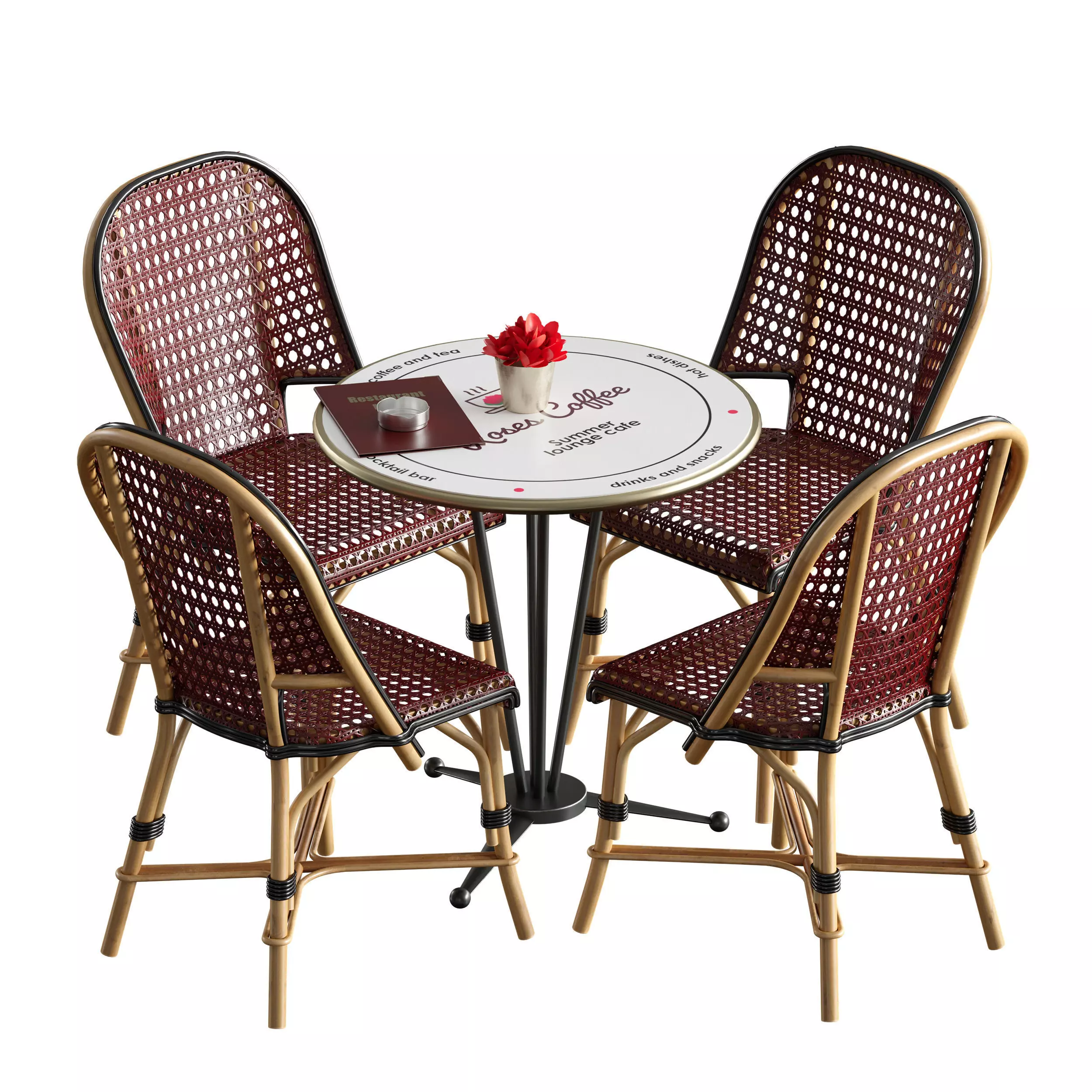 Outdoor furniture for a summer cafe cafe table and wicker chairs 3D model_0