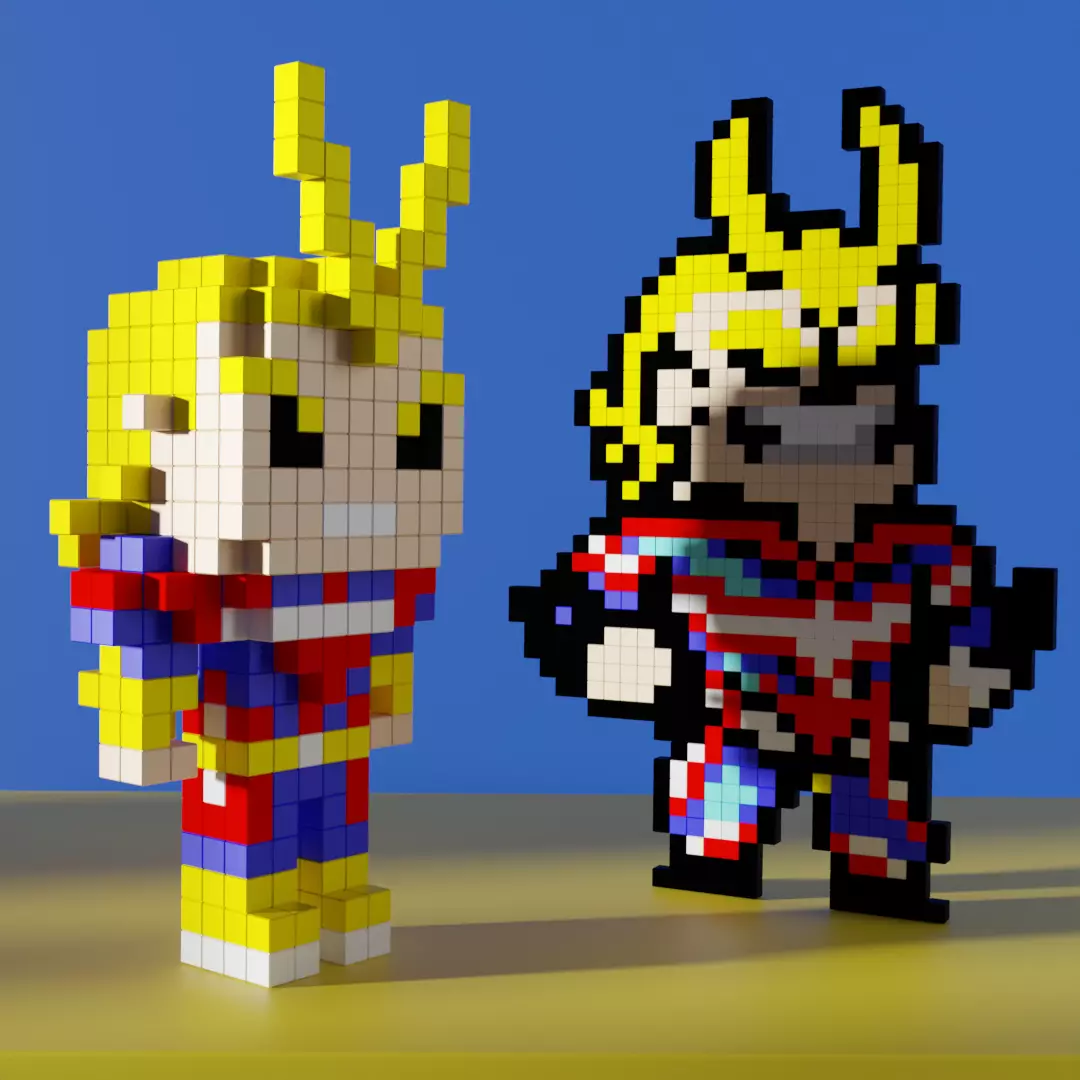 All Might My Hero Academia Voxel Stylized Cubic Low-poly 3D model_0