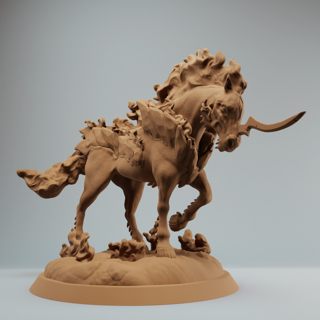 Nightmare Hell horse with flames bundle - pre supported 3D print model_4