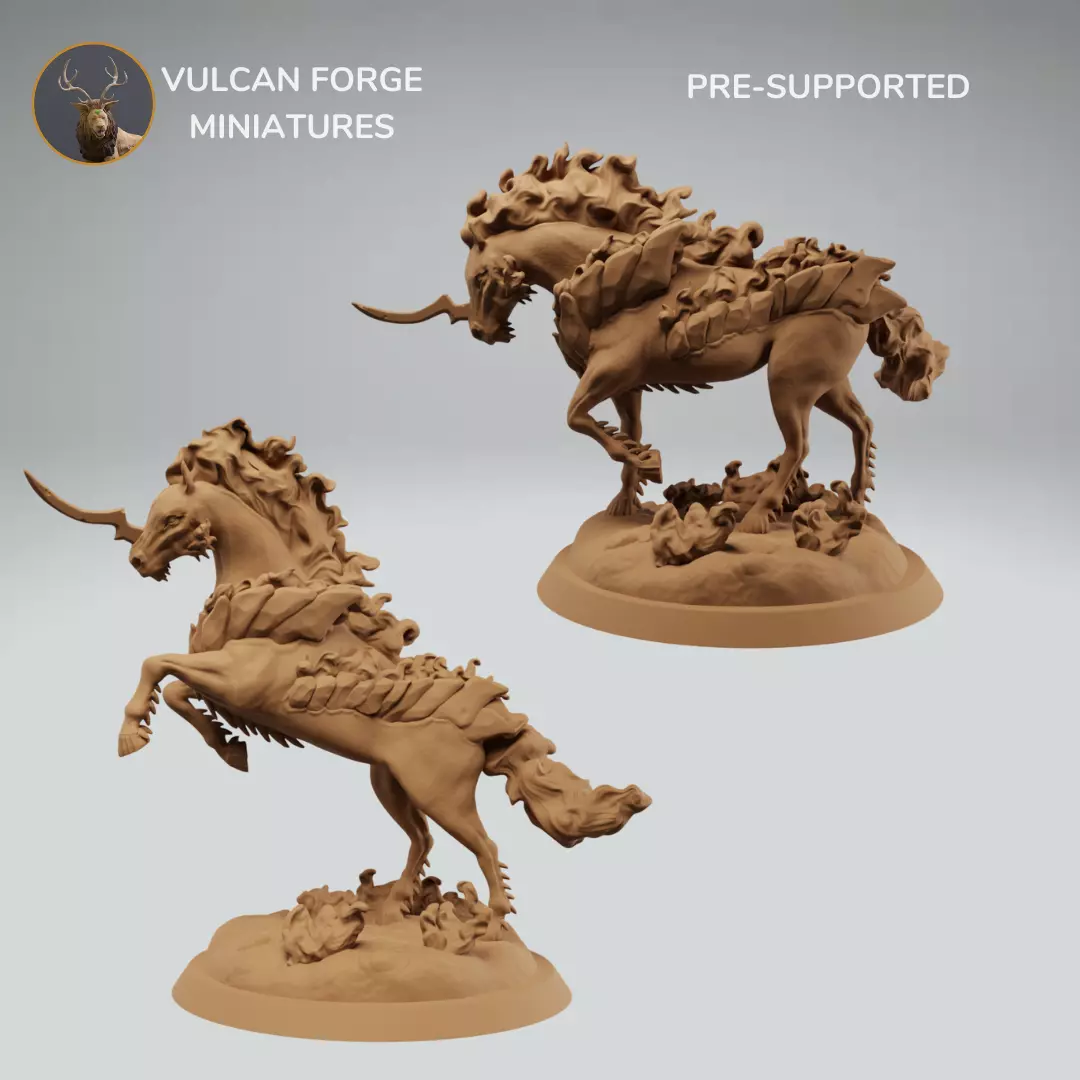 Nightmare Hell horse with flames bundle - pre supported 3D print model_0