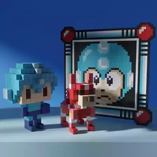 Mega Man Rush Retro Game Voxel Stylized Cubic