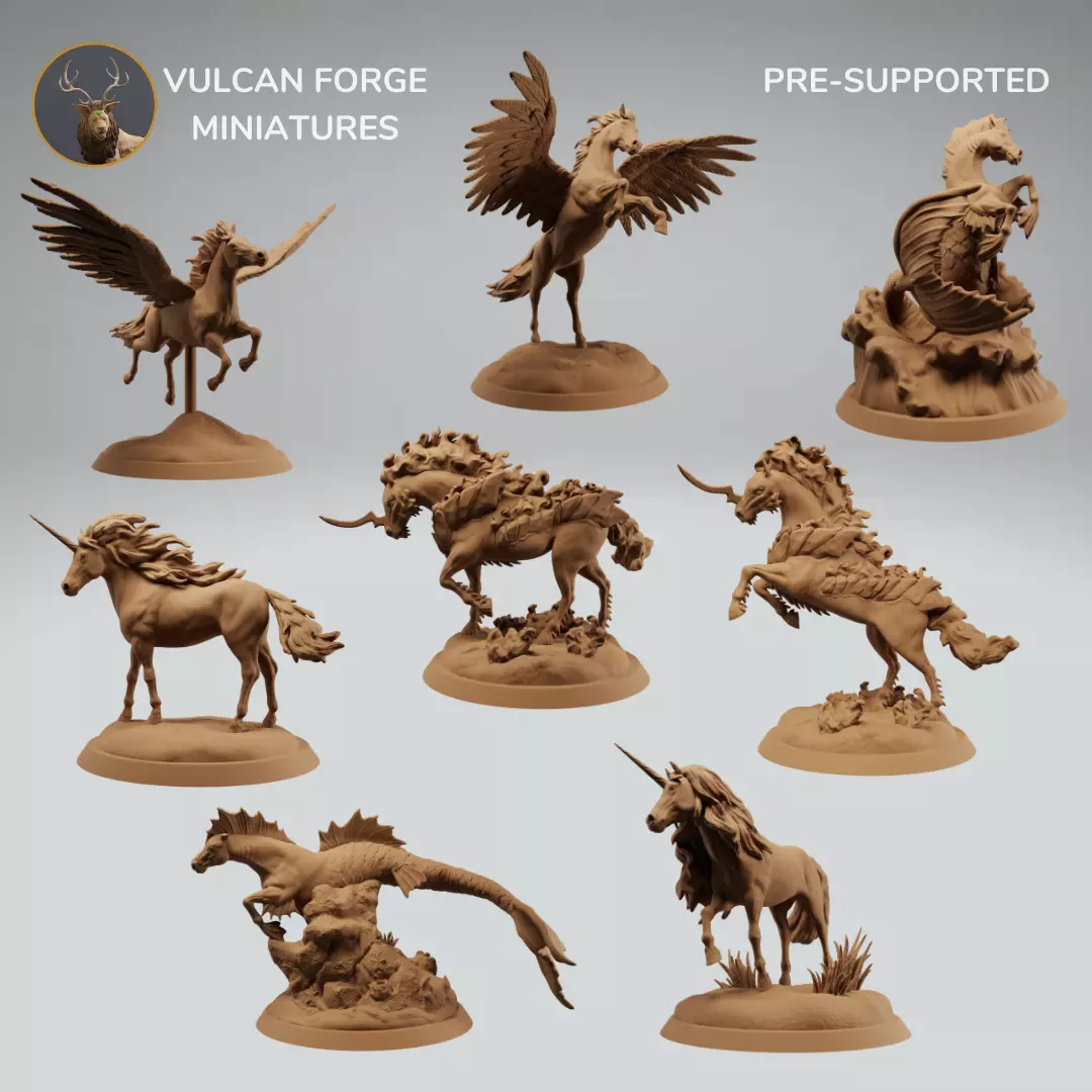 Fantasy horses set pegasus nightmare and unicorn bundle 3D print model
