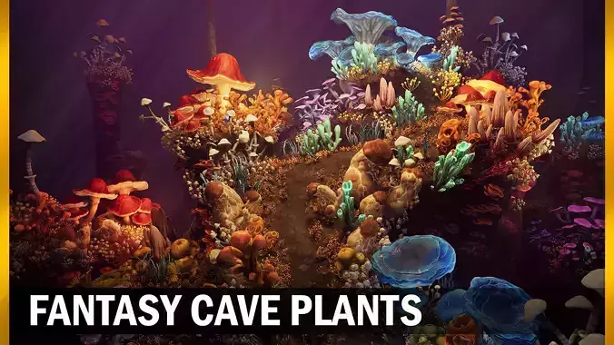 Fantasy cave plants Low-poly 3D model