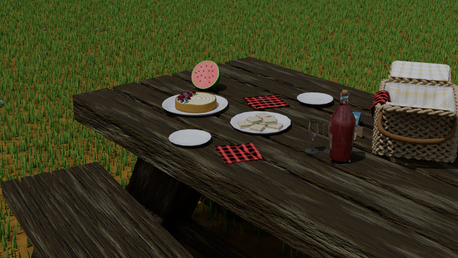LowPoly Picnic Table Low-poly 3D model_11