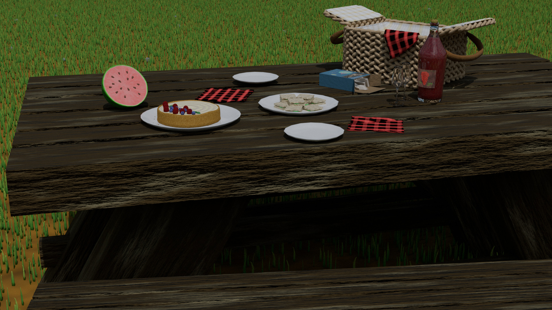 LowPoly Picnic Table Low-poly 3D model_3
