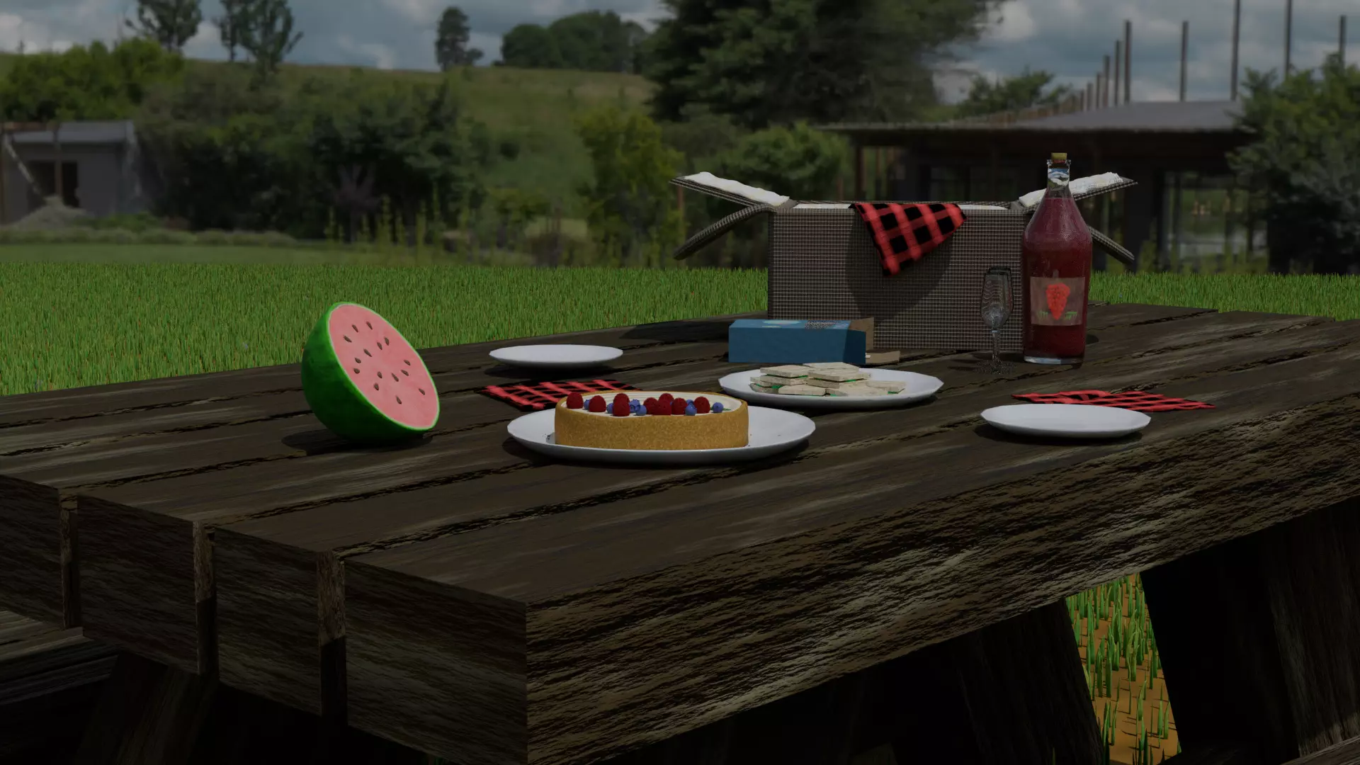 LowPoly Picnic Table Low-poly 3D model_0