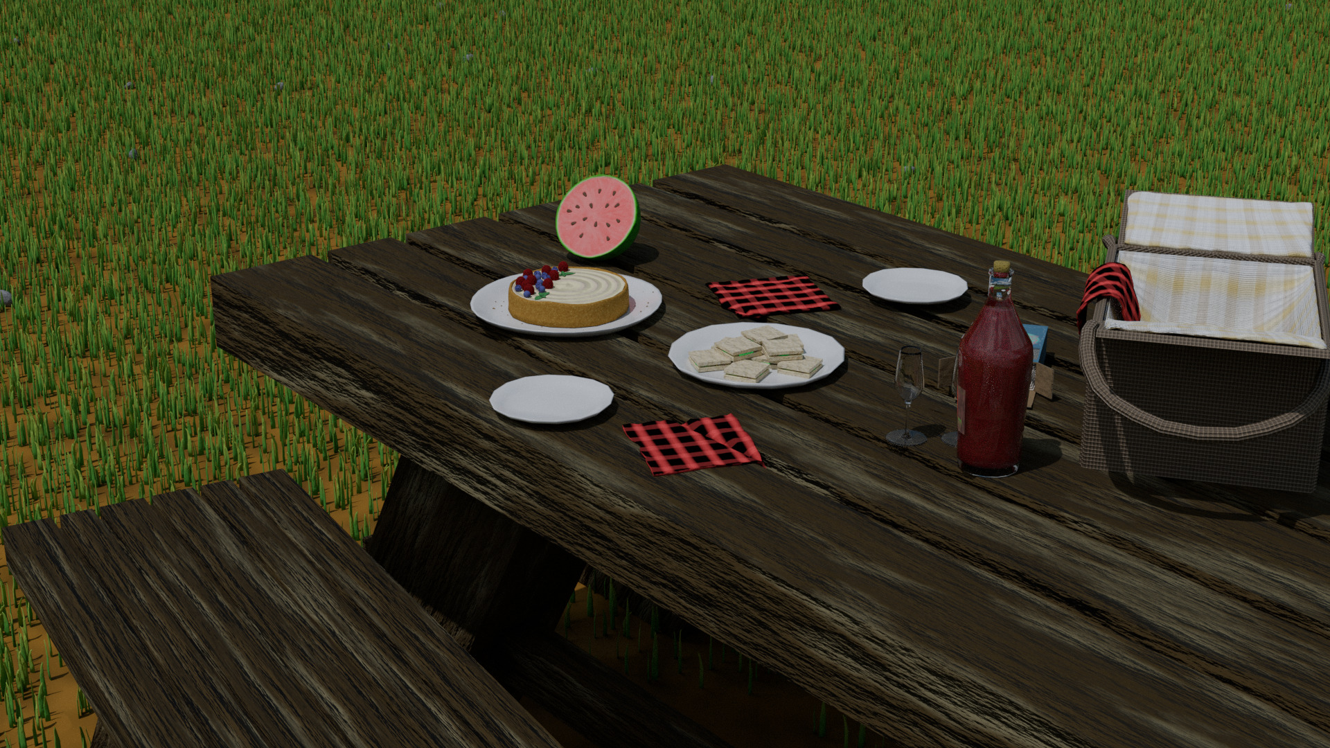 LowPoly Picnic Table Low-poly 3D model_4