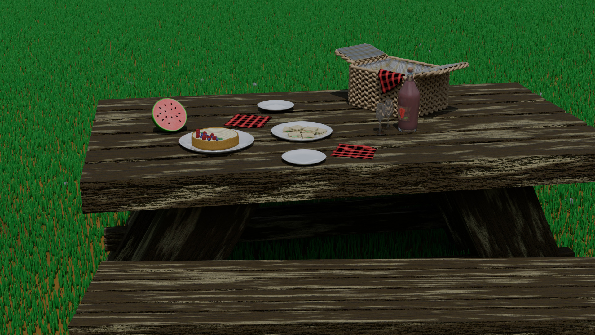 LowPoly Picnic Table Low-poly 3D model_8