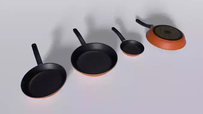 Frying pans set 2 Low-poly 3D model