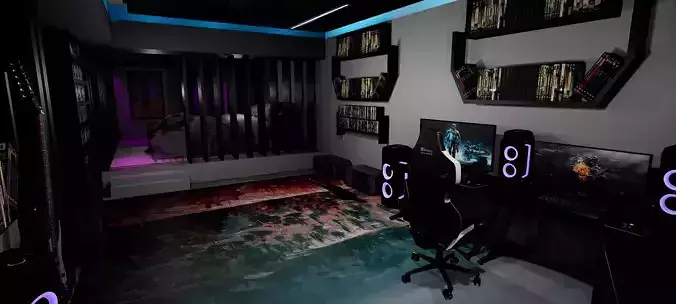 CyberLair The Ultimate Gamers Retreat Young Room and Bedroom 3D model