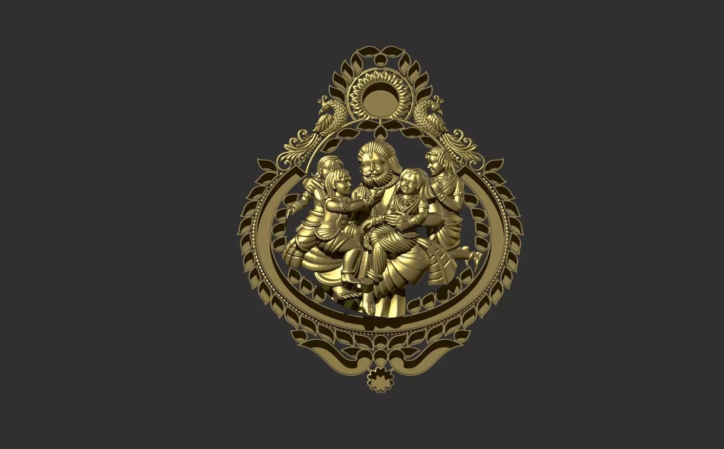 Traditional Narasimha Family Pendant 3D Model for Jewelry 3D 3D print model