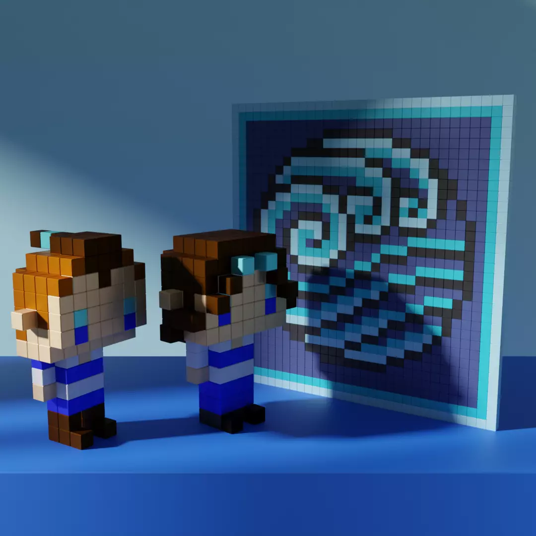 Sokka Katara Avatar Voxel Stylized Cubic Low-poly 3D model