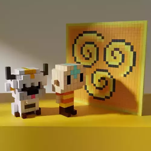 Aang Appa Avatar Voxel Stylized Cubic