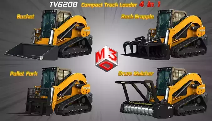 TV620B Compact Track Loader - 4 in 1 3D Model Collection