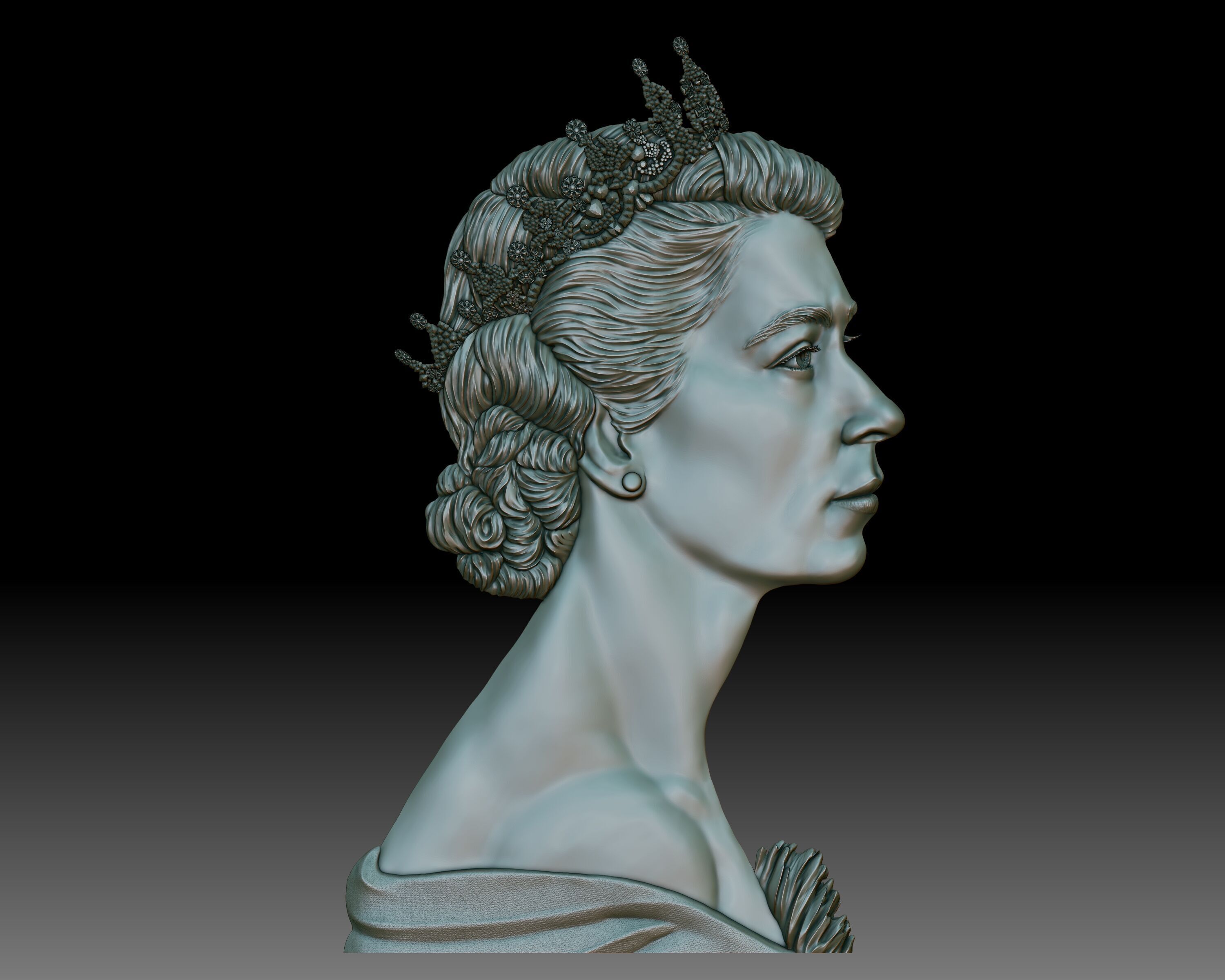 Queen Elizabeth II coin portrait 3D print model_3