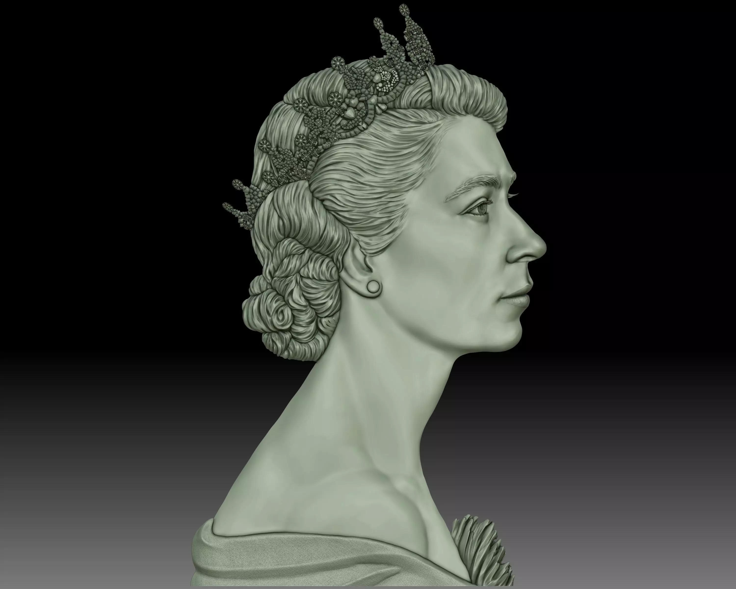 Queen Elizabeth II coin portrait 3D print model_0