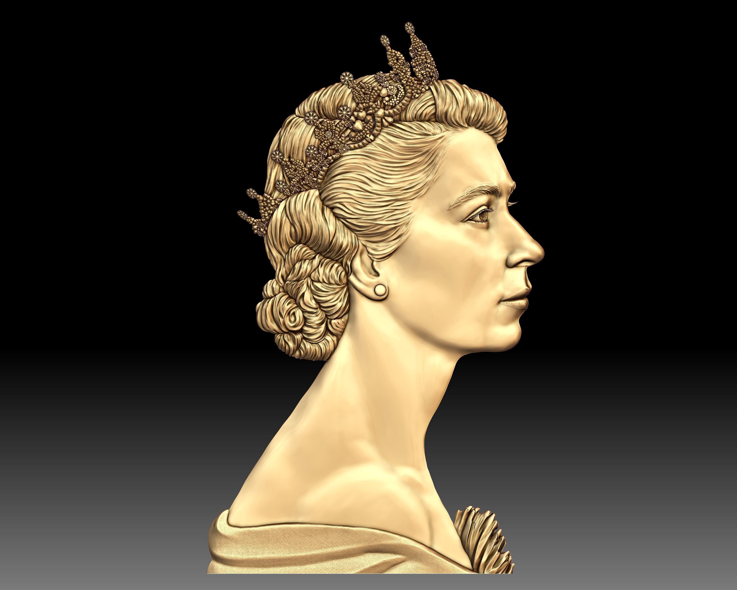 Queen Elizabeth II coin portrait 3D print model_5