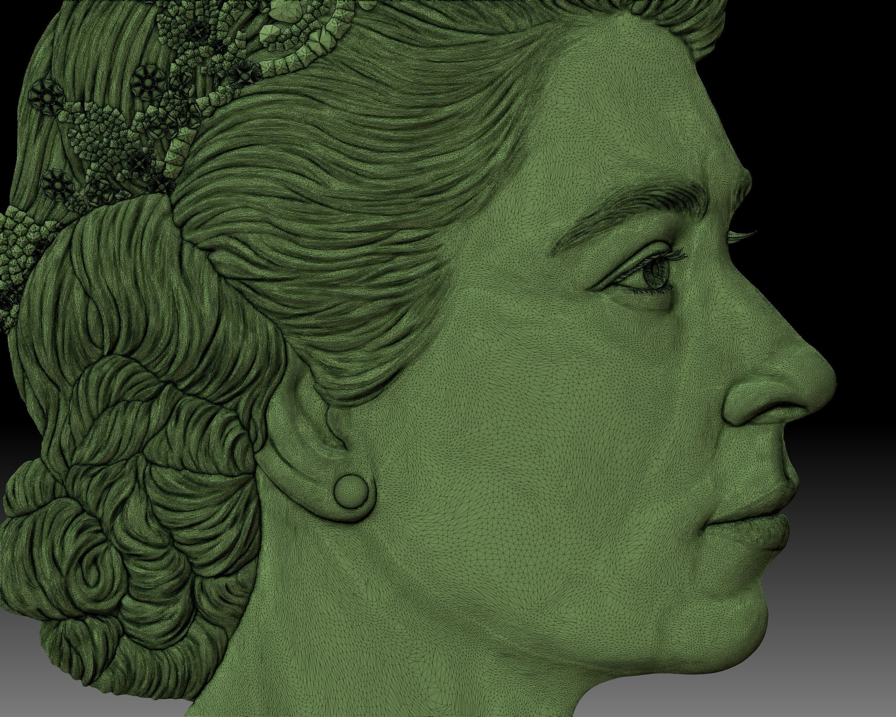 Queen Elizabeth II coin portrait 3D print model_7