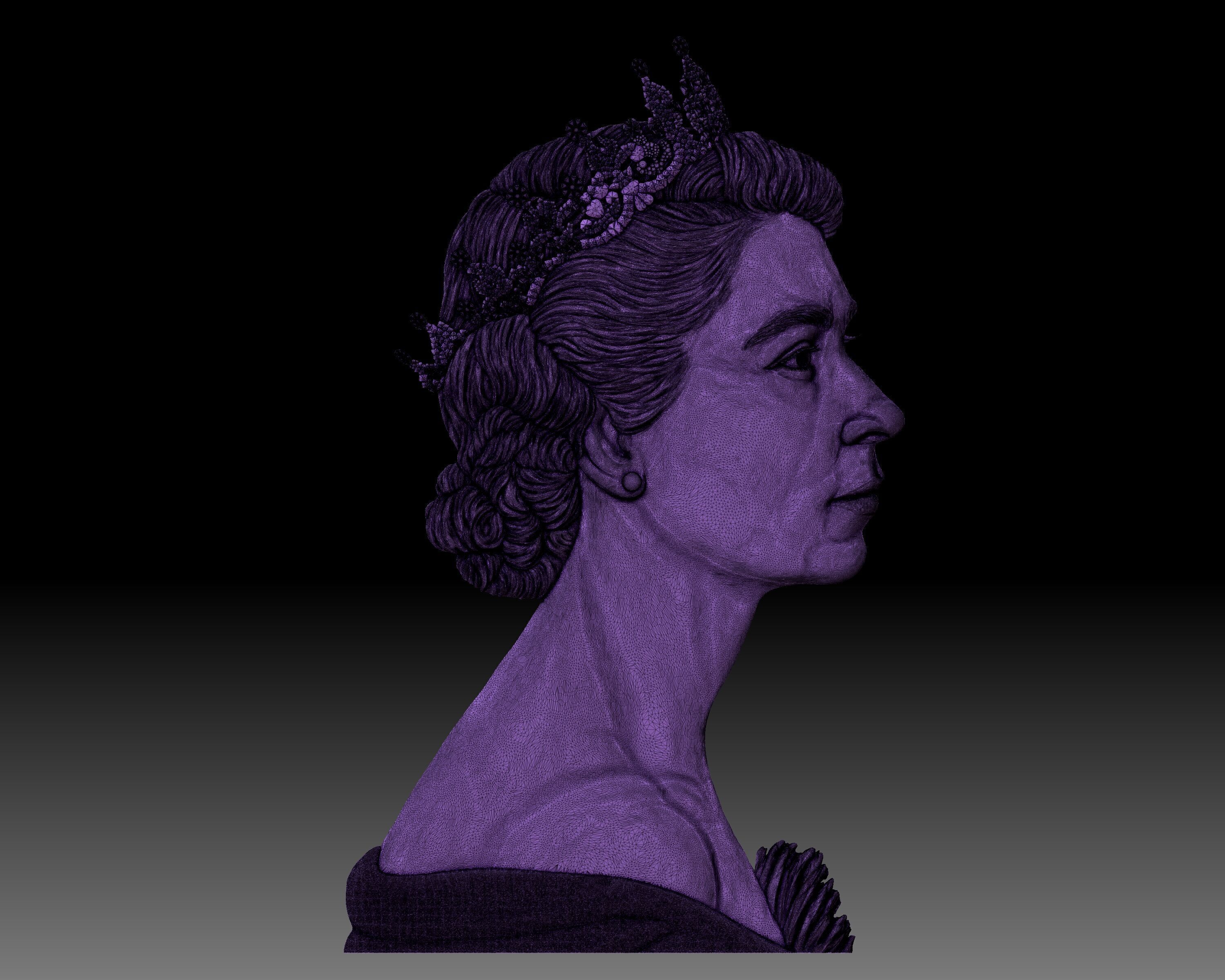Queen Elizabeth II coin portrait 3D print model_6