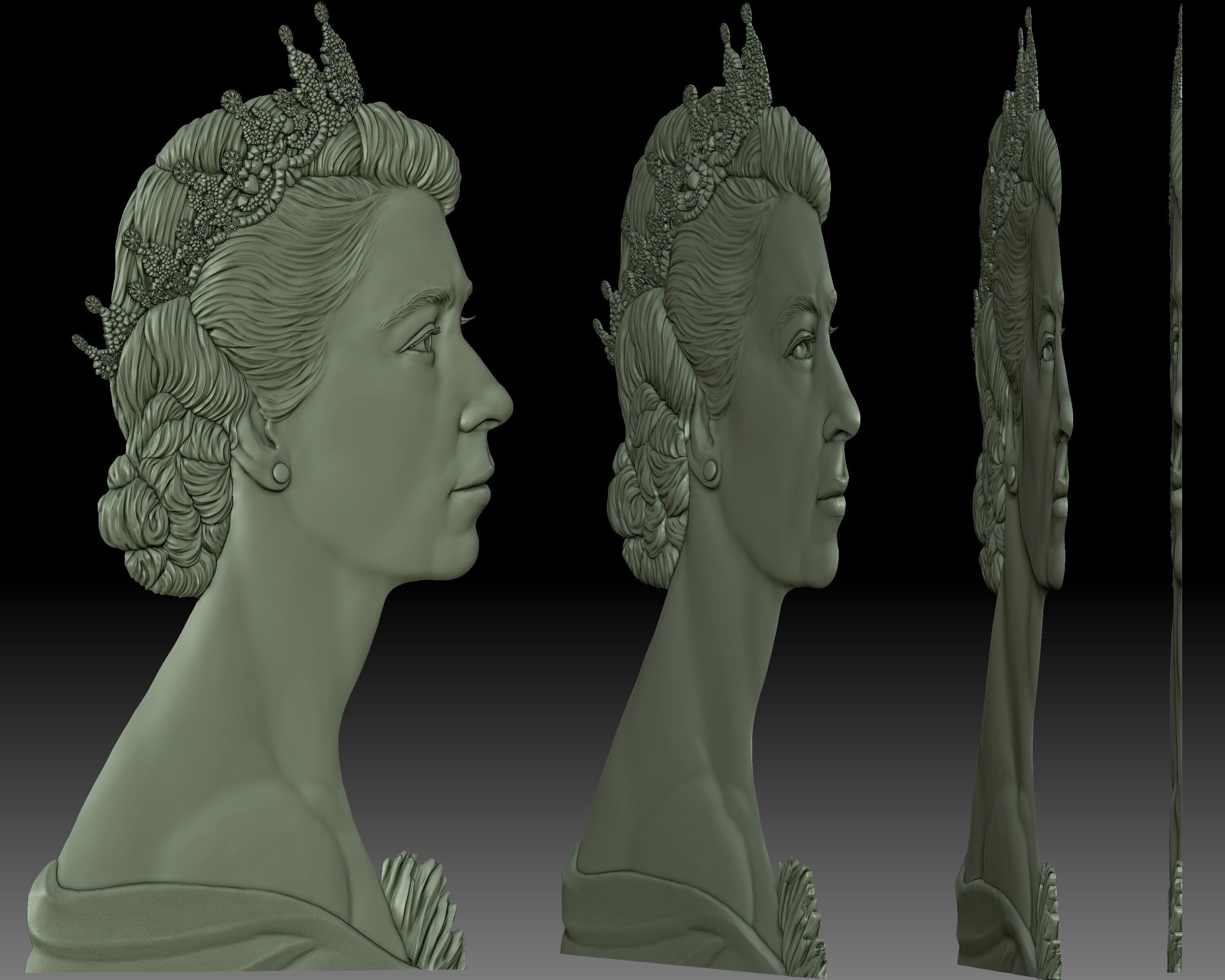 Queen Elizabeth II coin portrait 3D print model_1