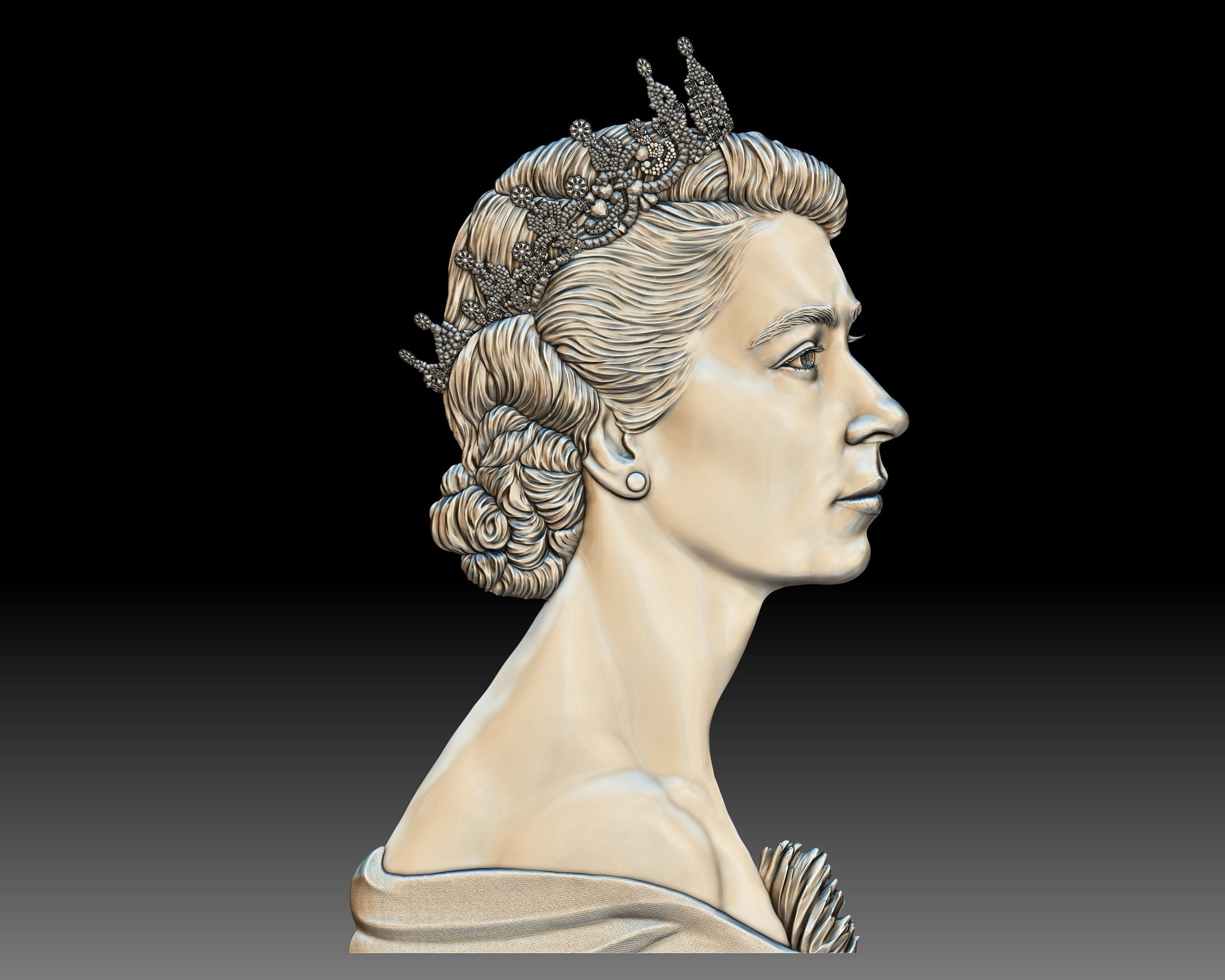 Queen Elizabeth II coin portrait 3D print model_4