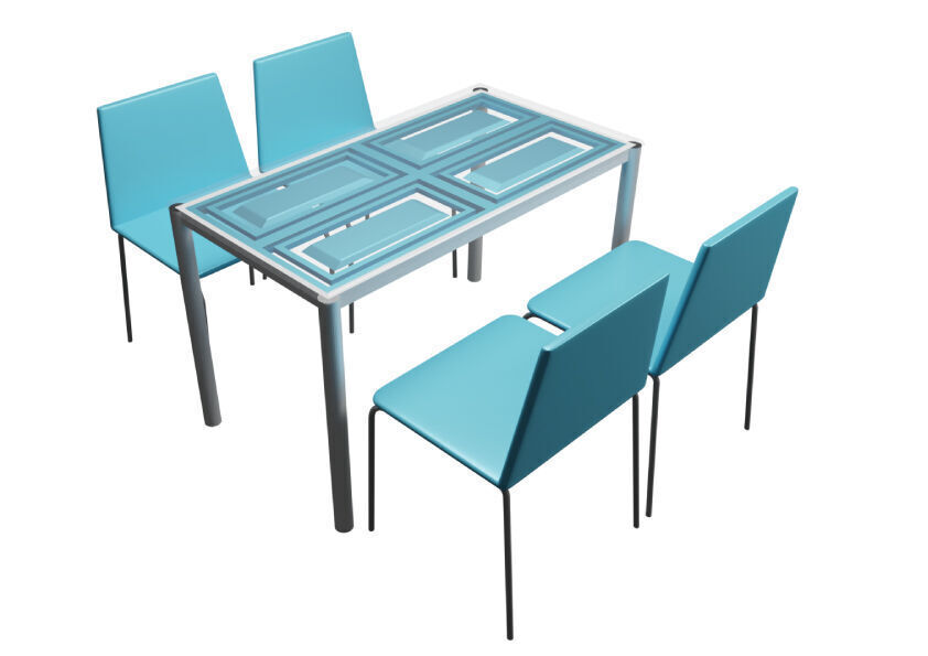 Dining table set sea blue color 3D model_1