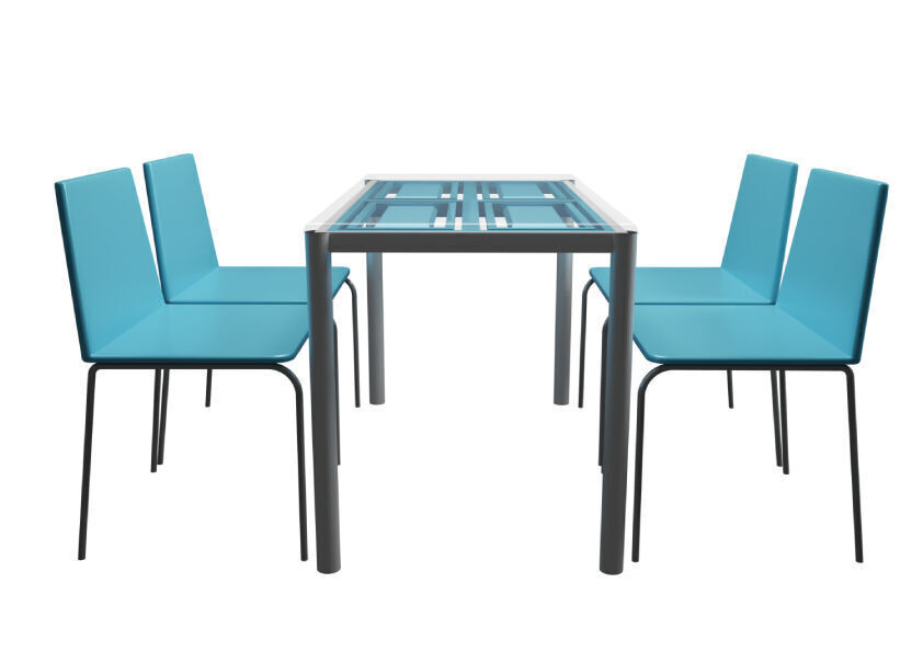 Dining table set sea blue color 3D model_3