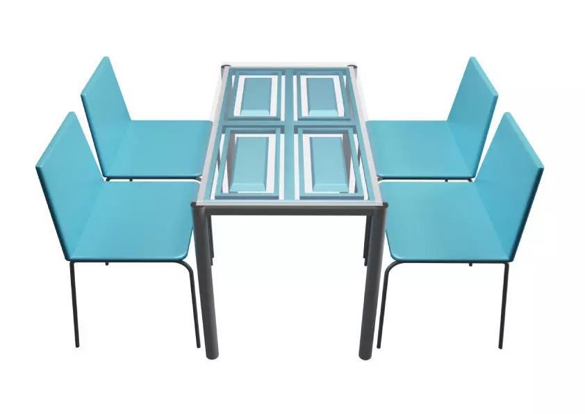 Dining table set sea blue color 3D model_0