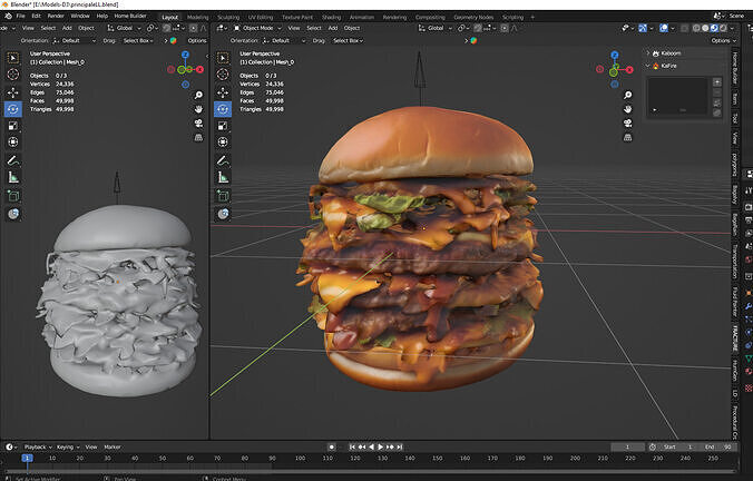 hamburger Low-poly 3D model 2