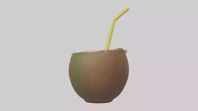 Coconut Drink with Straw model Low-poly 3D model