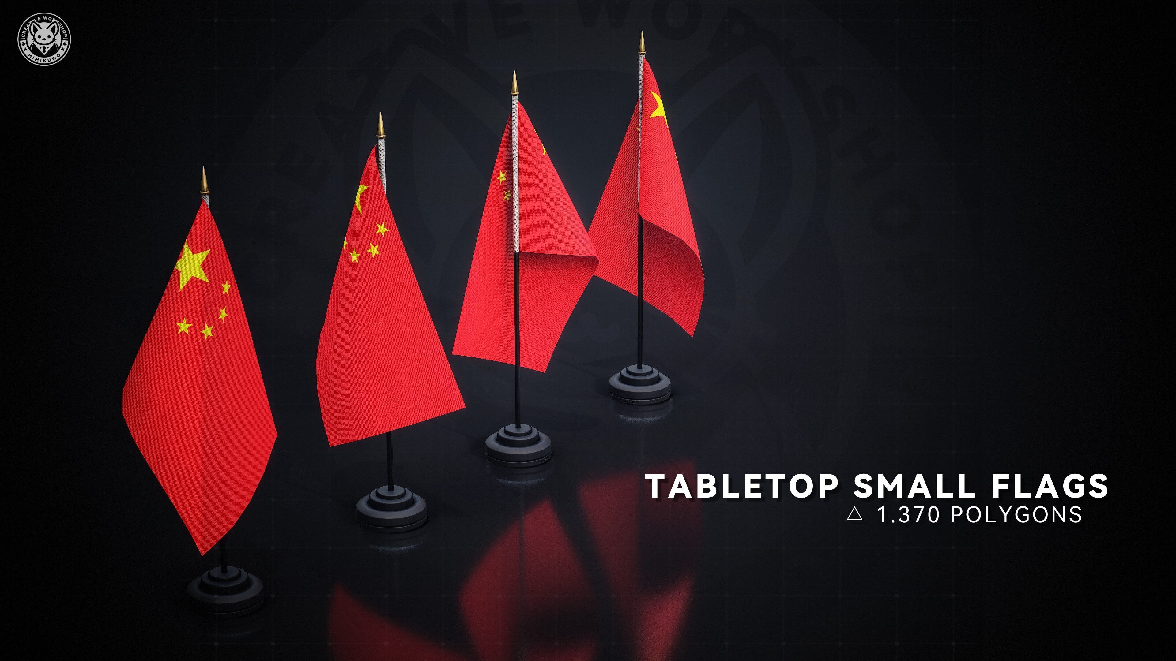 China Flag  Pack chinese Flag  Low-poly  3D model Game Read Low-poly 3D model_2