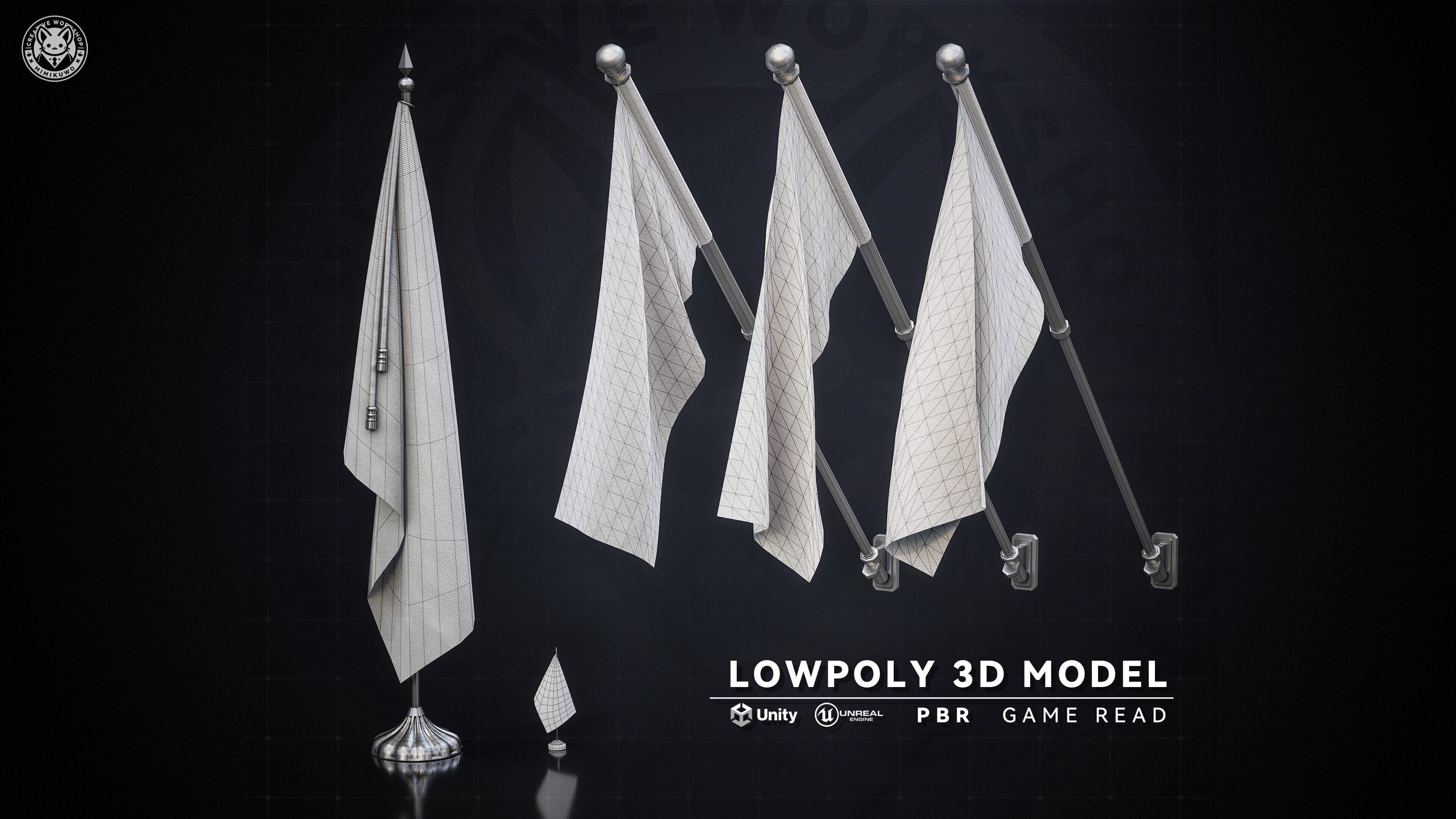 China Flag  Pack chinese Flag  Low-poly  3D model Game Read Low-poly 3D model_4