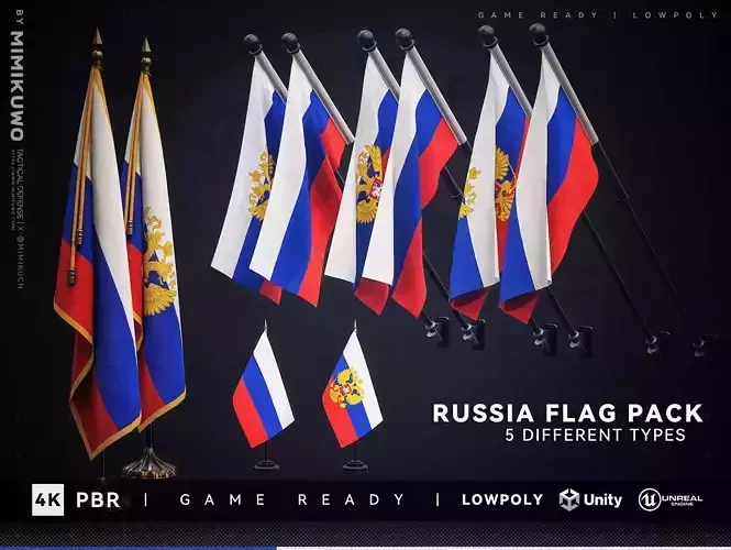 Russia FLAG  Pack Low-poly  3D model Game Read