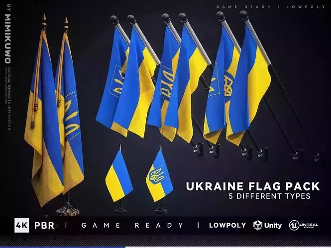 Ukraine FLAG  Flag Pack Low-poly  3D model Game Read