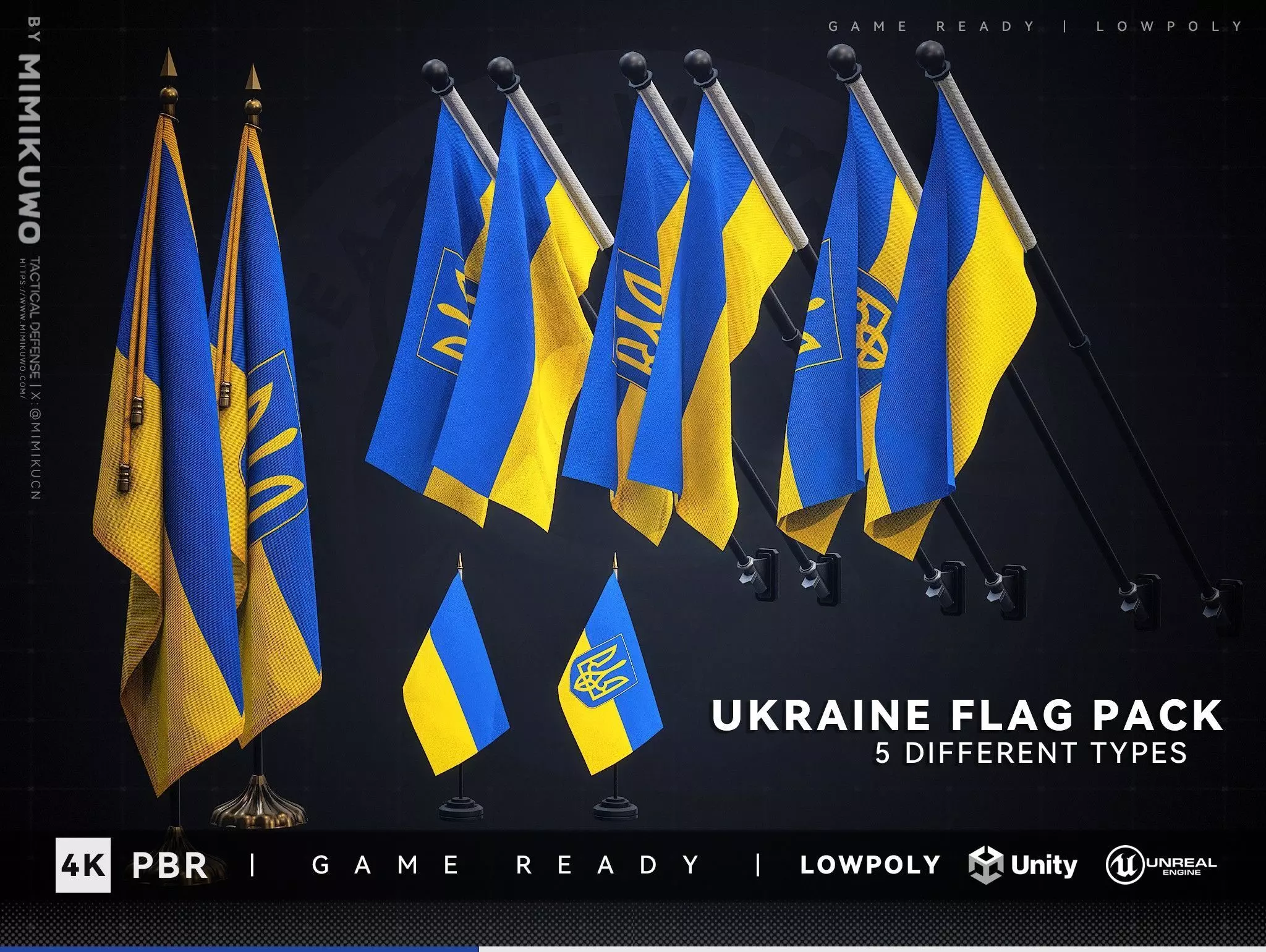 Ukraine FLAG Flag Pack Low-poly 3D model Game Read Low-poly 3D model
