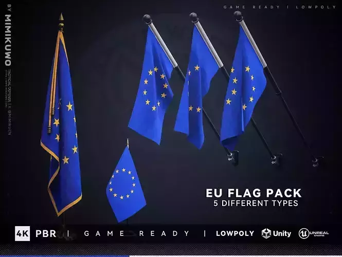 EU FLAG Pack Low-poly  3D model Game Read