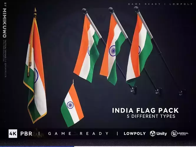 India FLAG Pack Low-poly  3D model Game Read