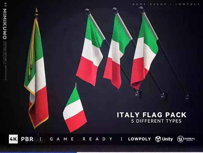 Italy FLAG  Pack Low-poly  3D model Game Read