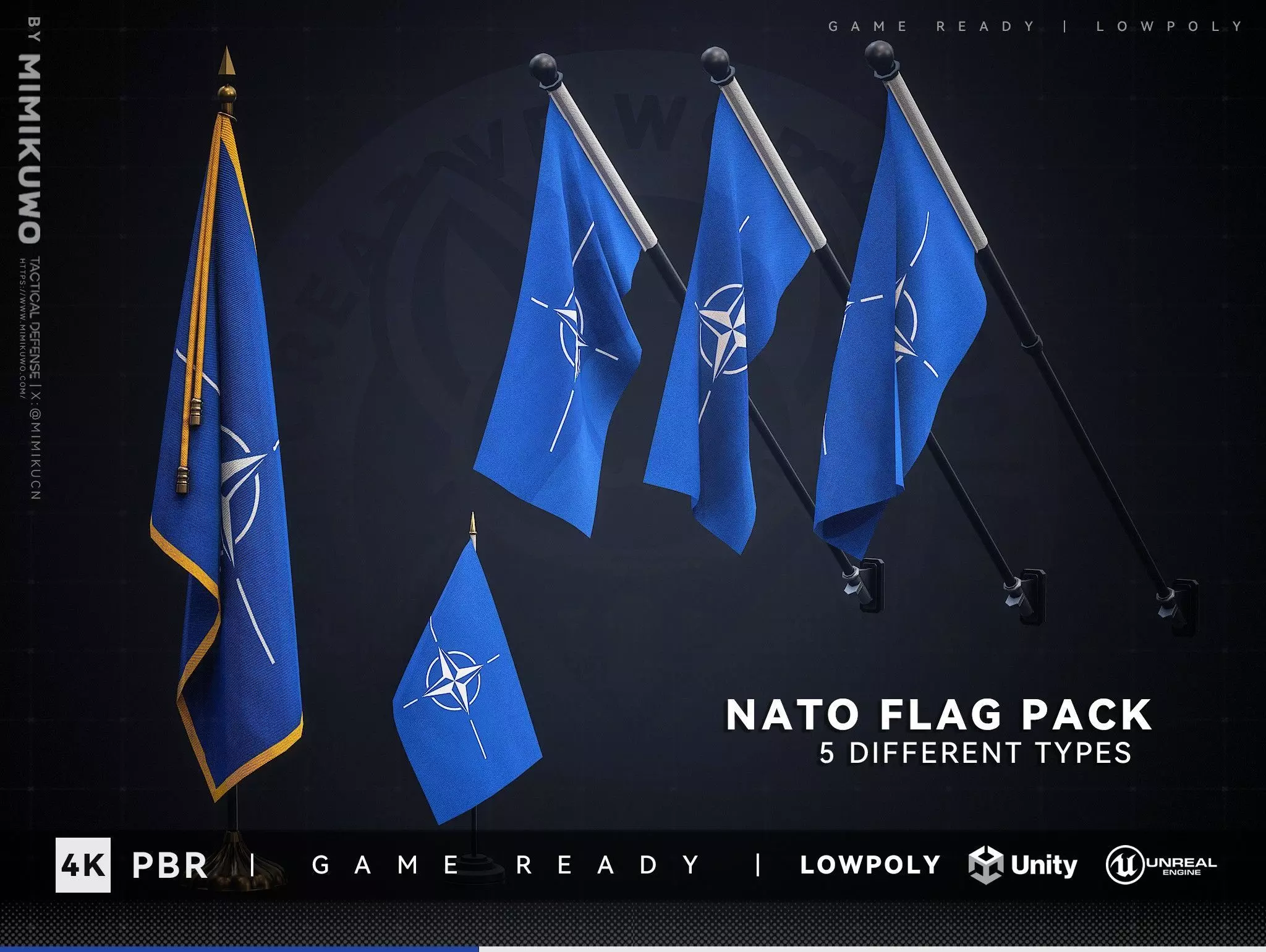 NATO FLAG Pack Low-poly 3D model Game Read Low-poly 3D model
