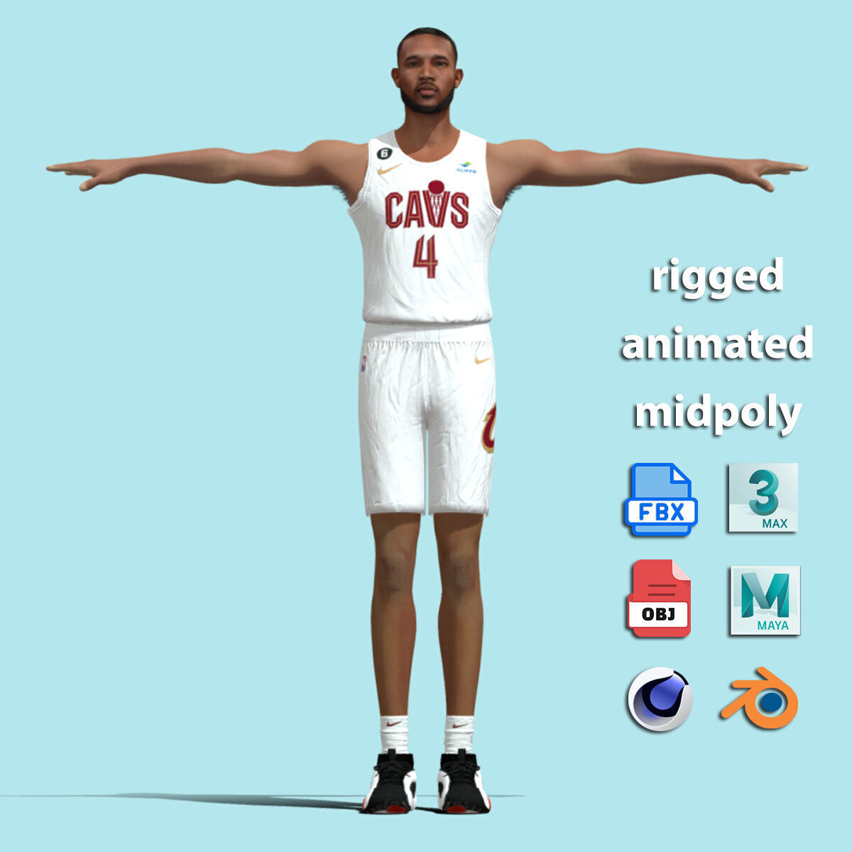 T-Pose Rigged Evan Mobley Cleveland Cavaliers 3D model_2